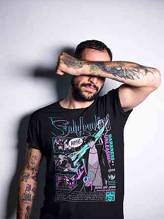 Футболка з аніме принтом Соло Левелінг Сунг Джінвоо оверсайз (S/M/L) Чорний AnimeJ0179 Дніпро