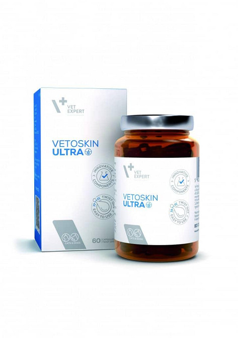 Харчова добавка Vet Expert VetoSkin Ultra (ВетоСкін Ультра) для підтримки шкіри/шерсті у котів і собак 60 кап. термін 09.26 Вінниця - фото 1