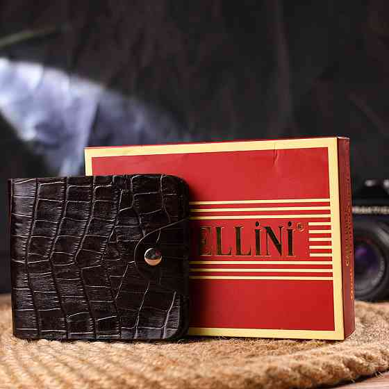 Практичное портмоне для мужчин в два сложения из натуральной фактурной кожи с тиснением под крокодила CANPELLINI 21578 Коричневое Киев