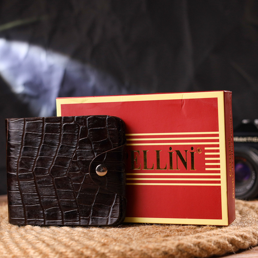 Практичное портмоне для мужчин в два сложения из натуральной фактурной кожи с тиснением под крокодила CANPELLINI 21578 Коричневое Киев - изображение 1