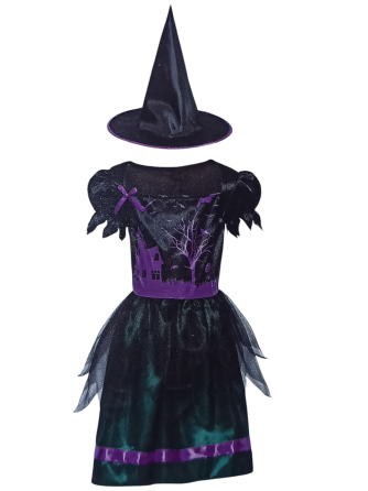 Сукня дитяча Відьма з капелюшком на Хелловін розмір S 4-6 років зелено-фіолетове Київ