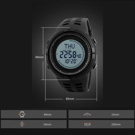 Часы мужские спортивные с компасом Skmei 1254 Compass (Черный) Винница