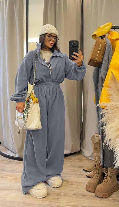 Женский стильный теплый комбинезон из флиса Серый Одесса - изображение 3