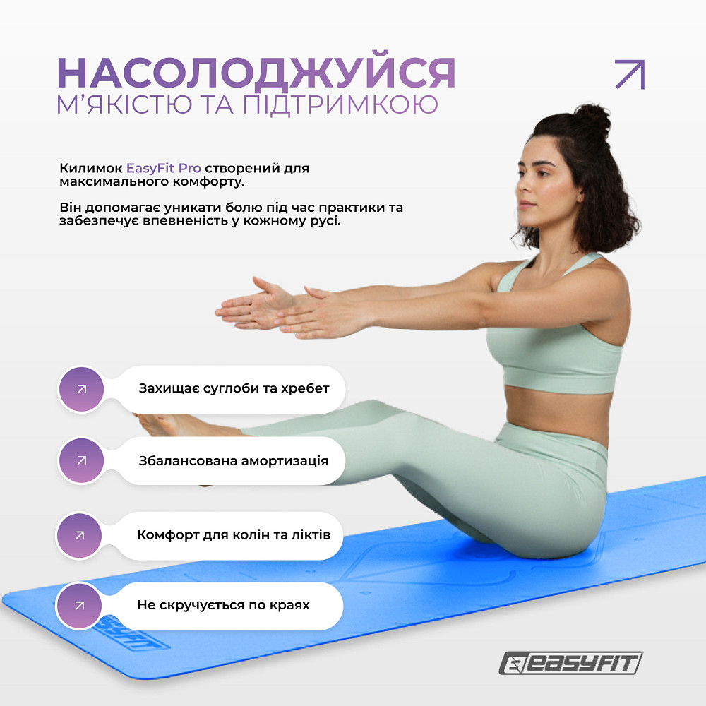 EasyFit Килимок для йоги професійний EasyFit Pro каучук 5 мм Блакитний Коломыя - изображение 6