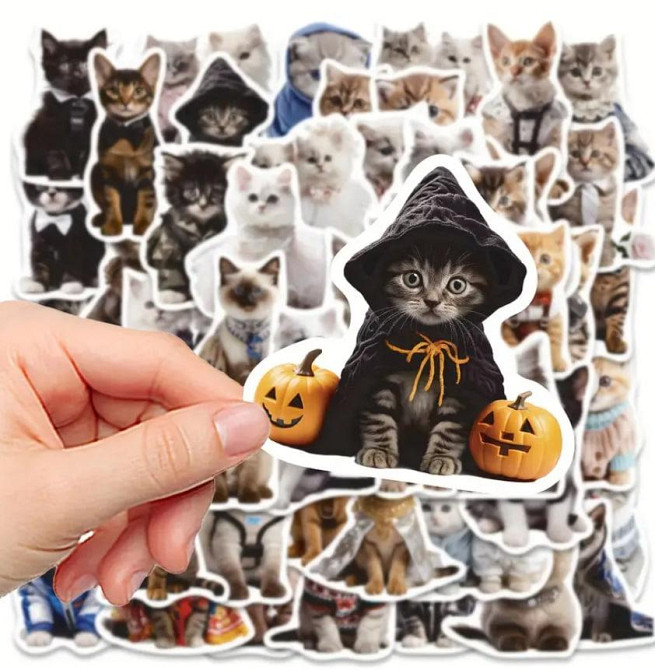 Наклейки Стікери Коти - Водонепроникні Вінілові Естетичні Наклейки з Котами для Пляшки Води, Комп'ют Київ - фото 6