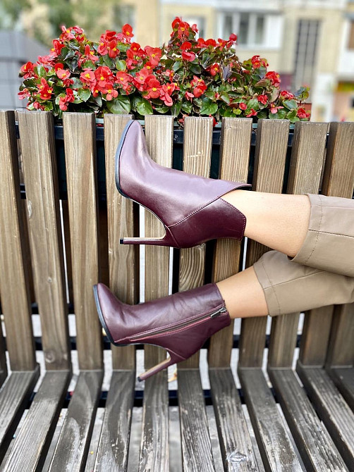 Nivelle Черевики жіночі шкіряні на шпильці 10 см. демісезонні бордові (5249) / Черевики з натур Коломыя - изображение 1