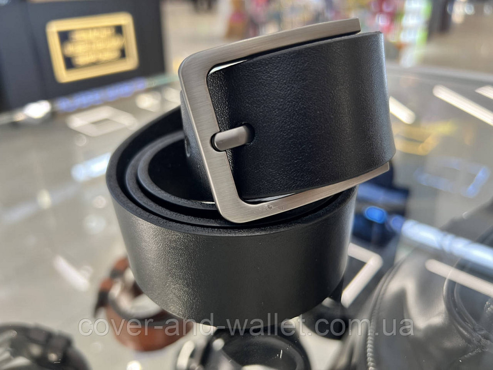 Широкий чоловічий шкіряний ремінь чорного кольору зі стандартною пряжкою 40 мм PS Leather Київ - фото 4