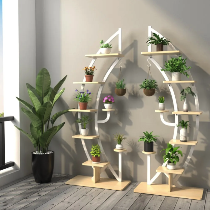 Стелаж для квітів Costway Ruta комплект 2 штуки у формі півмісяця білий Киев - изображение 2