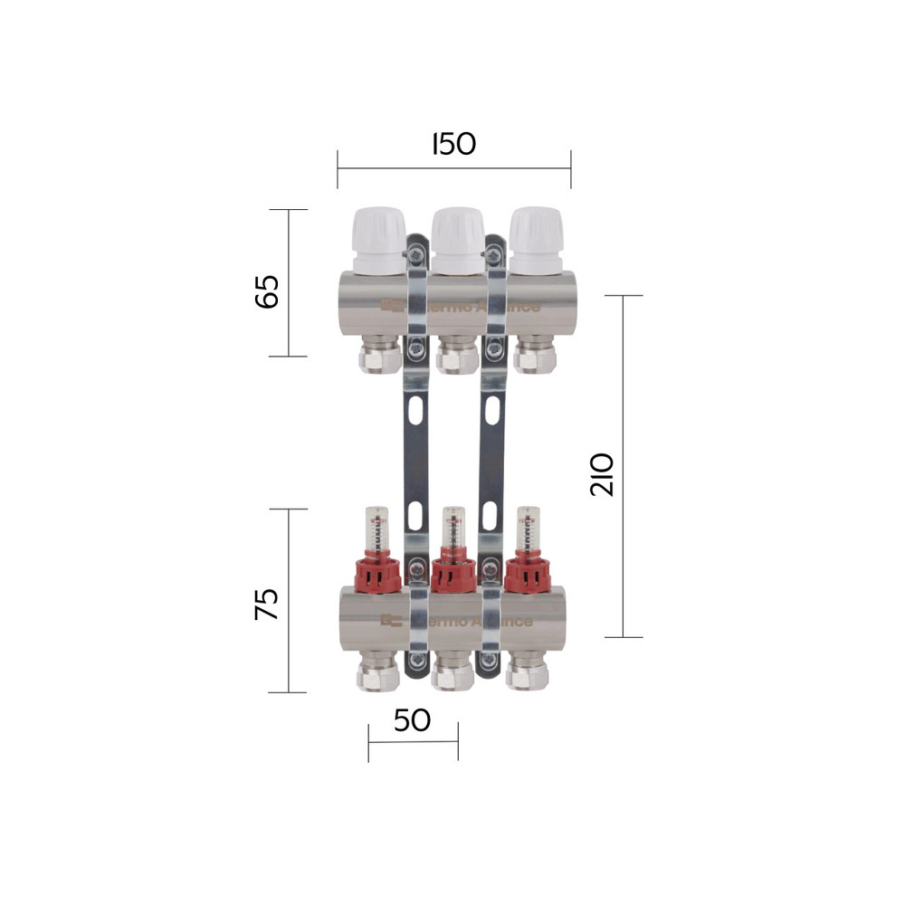 Коллектор латунный с расходомерами и евроконусами Thermo Alliance Standart 1