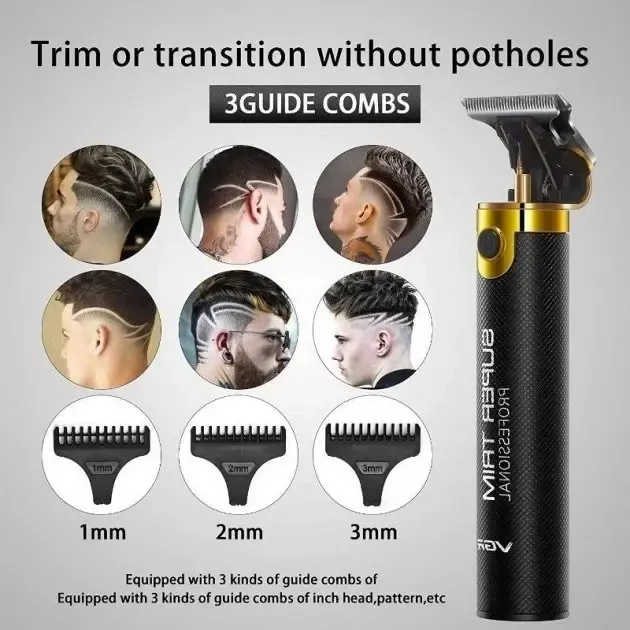 Машинка для стрижки аккумуляторная беспроводная профессиональная + 3 насадки / Триммер для волос VGR V-082 Коломия - фото 6