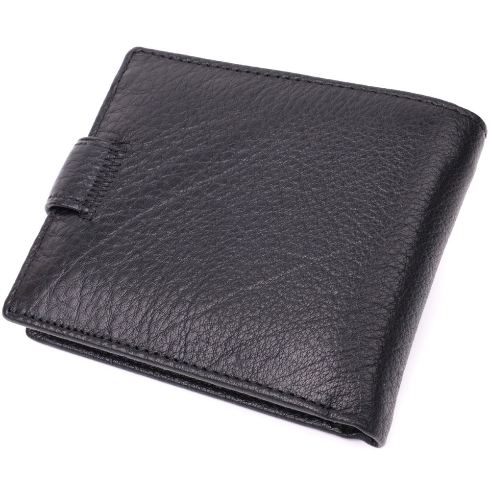Мужской горизонтальный бумажник среднего размера из натуральной кожи ST Leather 22484 Черный Киев - изображение 2