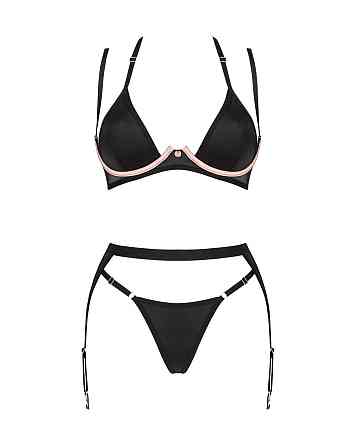 (SALE) Комплект білизни Obsessive Selinne 3-pcs set XS/S Black, бюстгальтер, стрінги пояс для панчіх Sex Aura Київ