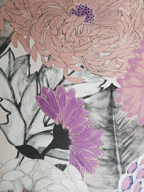 Шпалери вінілові Decopreint Breeze квіти хризантеми великі бузкові рожеві чорні акварель 0.53х10 м Київ - фото 2