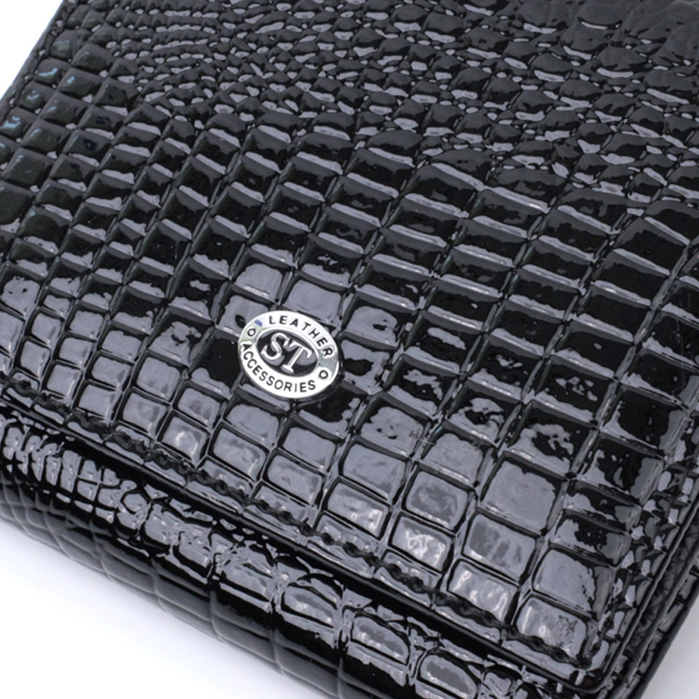 Женский компактный кошелек из натуральной лакированной кожи Черный (ST Leather) Киев - изображение 9