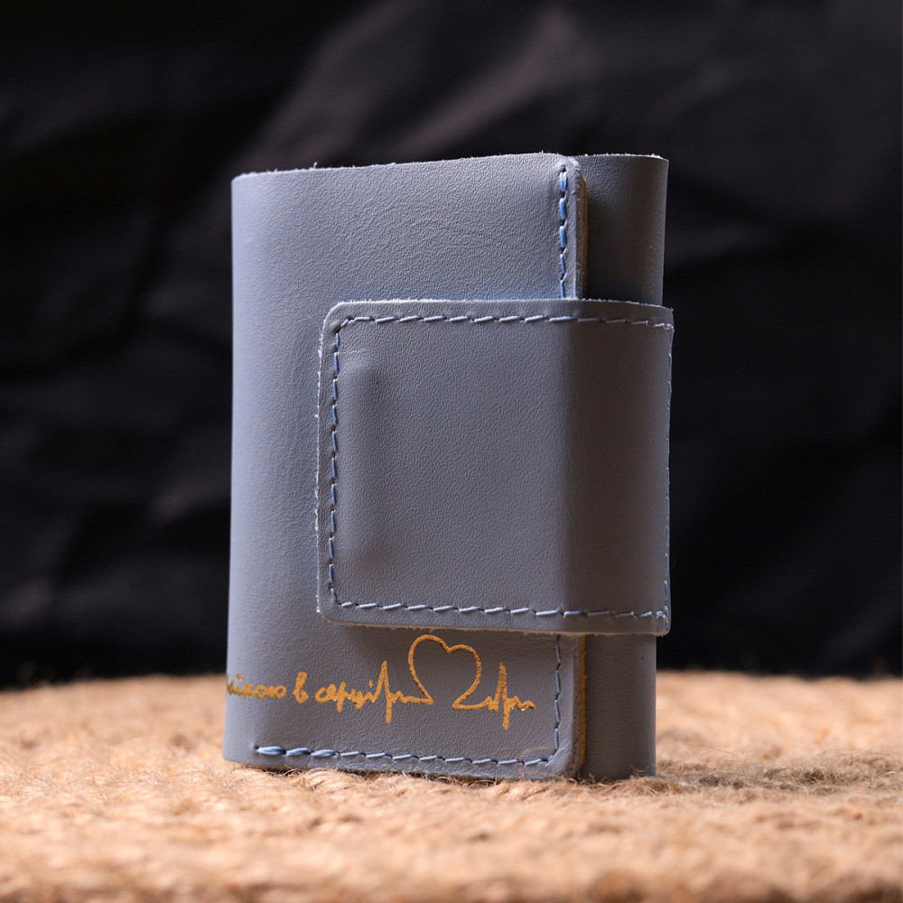 Жіноче шкіряне портмоне в три додавання комбі двох кольорів Серце GRANDE PELLE 16731 Жовто-блакитне Київ - фото 3