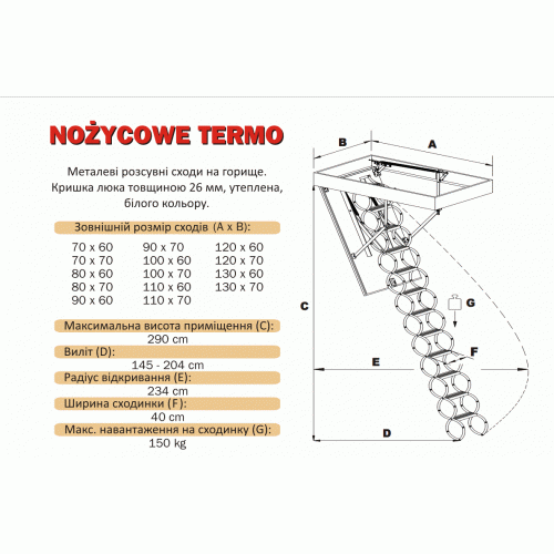 Чердачная лестница Оман Oman Nozycowe Flex Termo 120*70 Львов - изображение 2