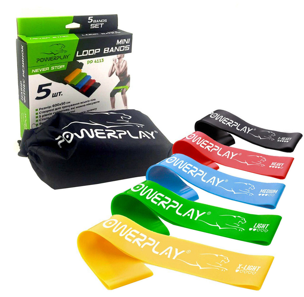 Резинки для фітнесу PowerPlay 4113 Mini Power Band Set набір із 5 шт.  (від 1 до 20 кг) Каменское - изображение 1