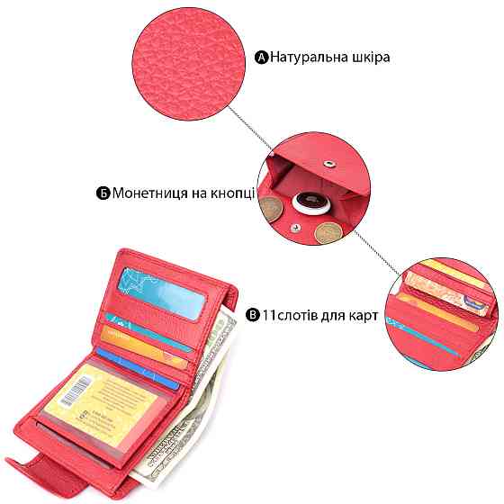 Вертикальний гаманець для яскравих жінок із натуральної шкіри ST Leather 22702 Червоний Київ