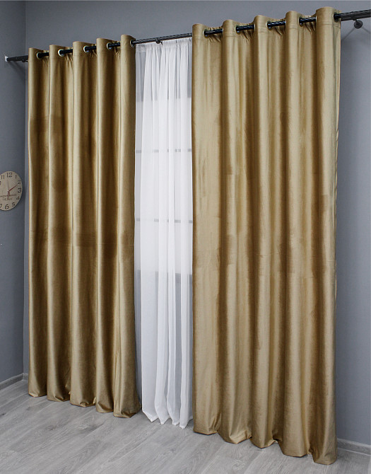 Комплект штор на люверсах VR-Textil Оксамит (бархат) № 1654ш Карамельний 150х280 см 2 шт (37-0230) Київ - фото 4