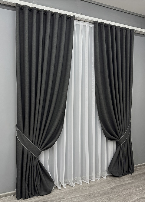 Комплект готовых штор VR-Textil ALORA-TON № 1872ш Графитовый 200х250см 2 шт (39-912) Киев - изображение 3