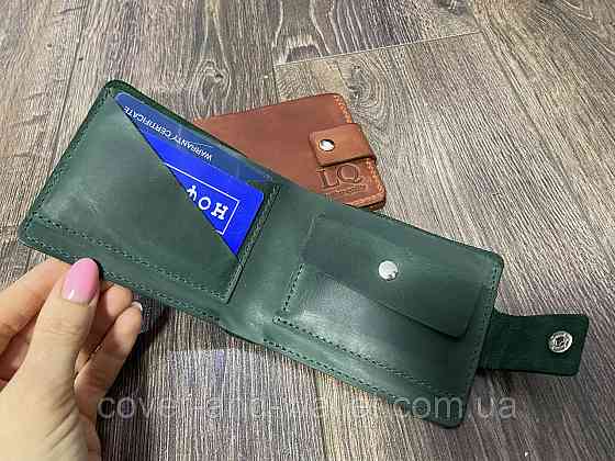 Винтажный кожаный кошелек ручной работы зеленого цвета LQ Leather Киев