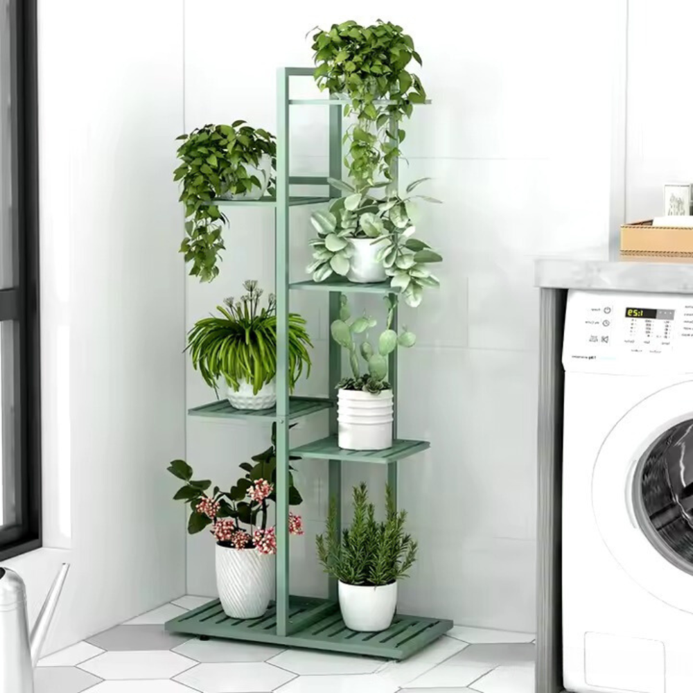 Полиця, стелаж для рослин і квітів в кімнату, підставка на колесах, металевий на 7 ярусів, зелений Кам'янець-Подільський - фото 3