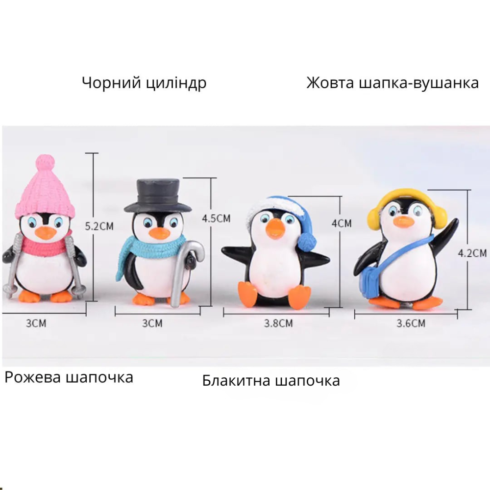 Миниатюрные фигурки Пингвины для декора, флорариума,  хендмейда, микроландшафта и творчества. Набір Пінгвін блакитна шапка Одесса - изображение 3