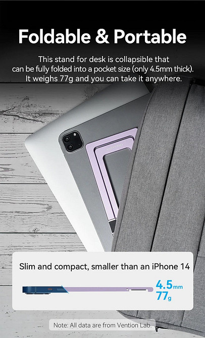 Тримач для телефона Vention Portable Cell Phone Stand Holder for Desk Aluminum Alloy Type Gray (KCZH0) Київ - фото 14