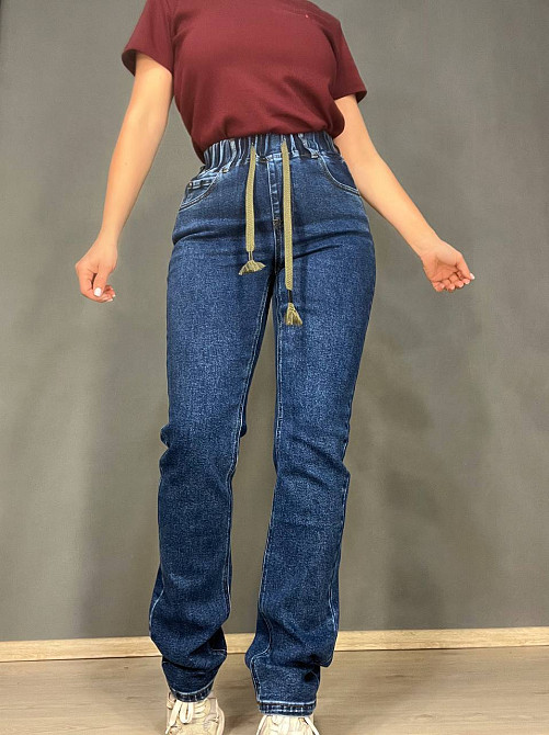 Джинси жіночі Vanver 8023 MOM STRAIGHT jeans comfort рівні стрейчеві талія на резинці шнурок сині, синій, З4, 34, 91 см, 112 см Київ - фото 6