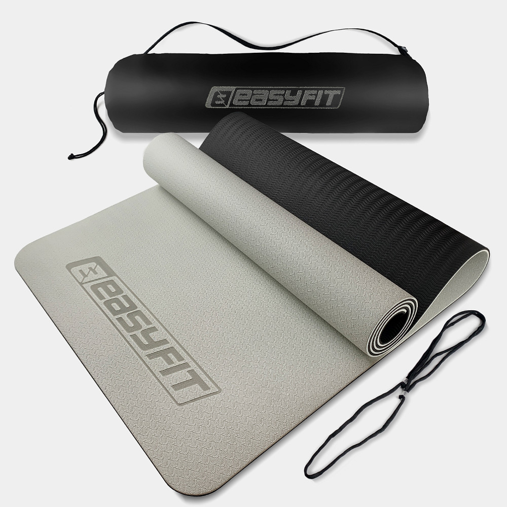 Килимок для йоги та фітнеса EasyFit TPE+TC 6мм двошаровий + Чохол сірий з чорним Коломия - фото 1