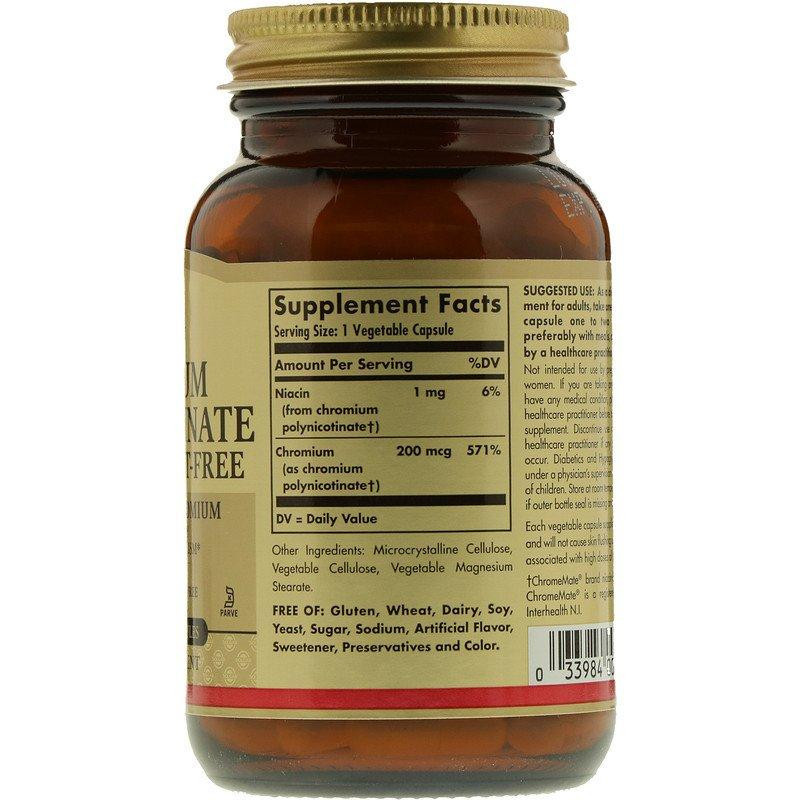 Хром полиникотинат Solgar Chromium Polynicotinate 200 мкг 100 вег капсул Киев - изображение 2