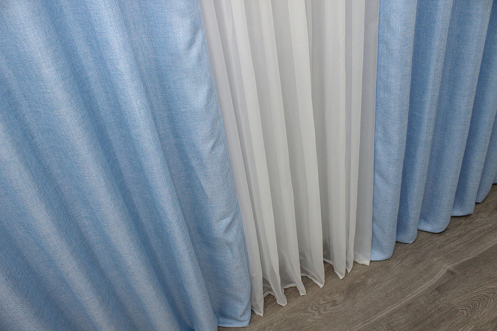 Комплект готових штор VR-Textil Льон Мішковина № 1055ш Блакитний 100х285 см 2 шт (31-497) Київ - фото 7