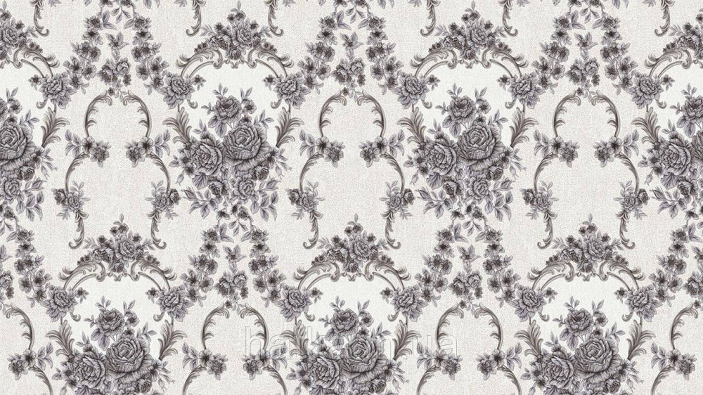 Шпалери метрові вінілові на флізеліні Sintra Classic класика квіти троянди завитки структурні срібло золото на білому 445600 Київ - фото 1