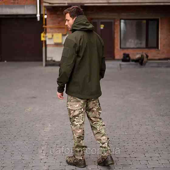 Армейская мужская демисезонная куртка хаки Soft Shell, военная куртка софт шел с капюшоном Львов