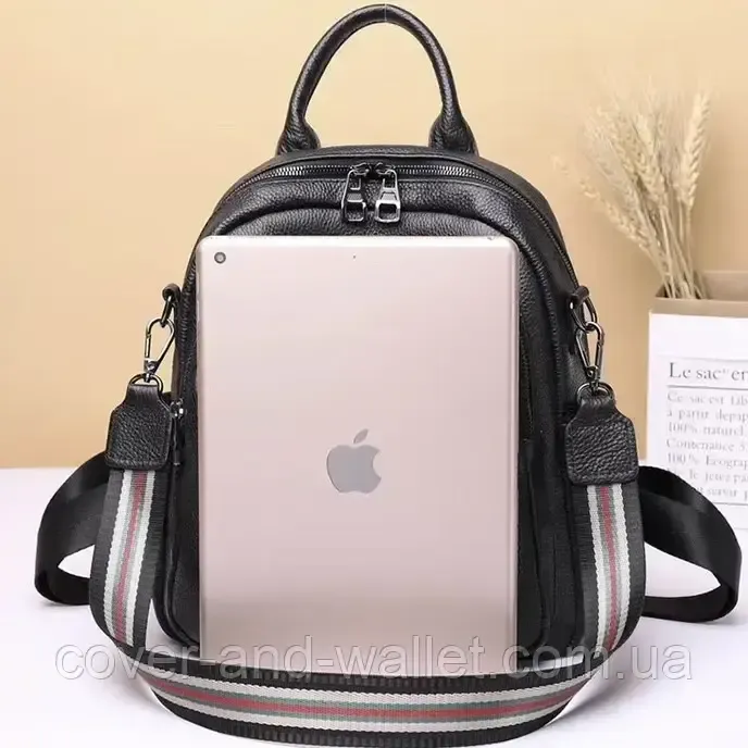 Жіночий міський рюкзак невеликого розміру чорного кольору зі шкіри Puos Київ - фото 6