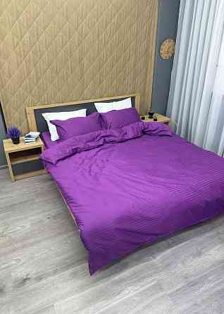 Комплект постельного белья Страйп-сатин Евро 200х230 с простыней на резинке Фуксия (88-093) Киев