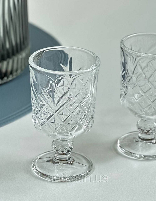 Набір чарок на ніжці 6 шт "F-207" 60 мл висота 9 см діаметр 5 см прозорий для дому та ресторану Київ - фото 1