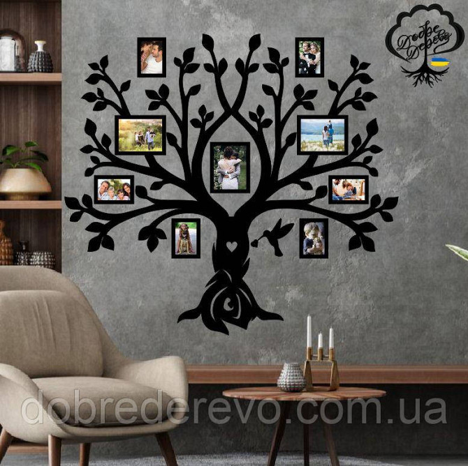 Родовое дерево🌳 Колибри 3 Семейное дерево сердце на 9 фото рамок, Вижница - изображение 4