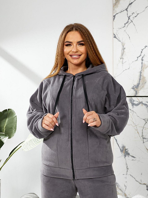 Женский теплый костюм двойка: кофта и штаны батал двусторонний флис Полар Графит, 54/56 Одесса - изображение 3