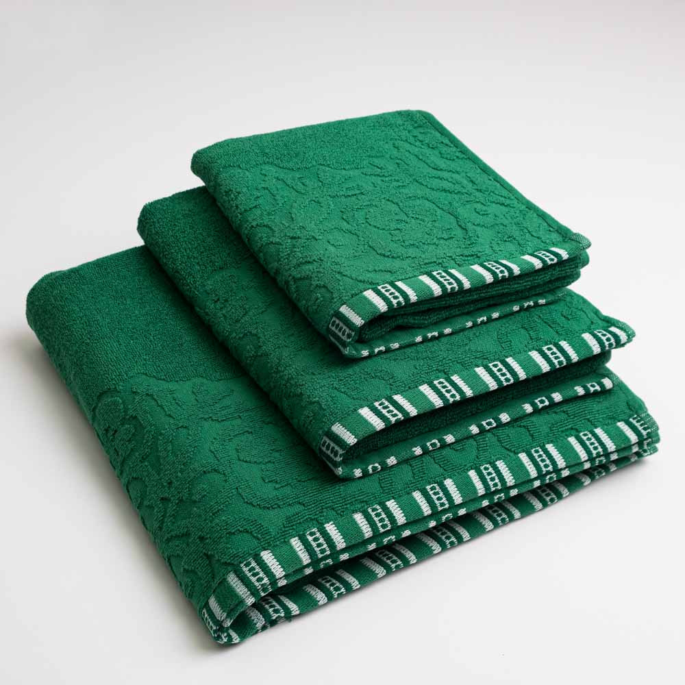 Набор махровых полотенец с орнаментом 3шт GM Textile 40х70см, 50х90см, 70х140см 400г/м2 (Зеленый) Сумы - изображение 1