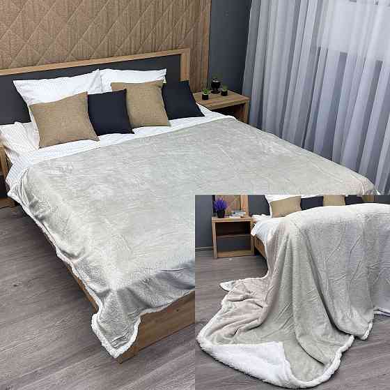 Плед двосторонній 155х200 см (+-5см) рельєфний із штучною овчиною Кремовий з білим (87-074) Київ