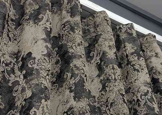Шторна тканина "Льон Преміум" Туреччина колір чорний з бежевим 1694ш Київ