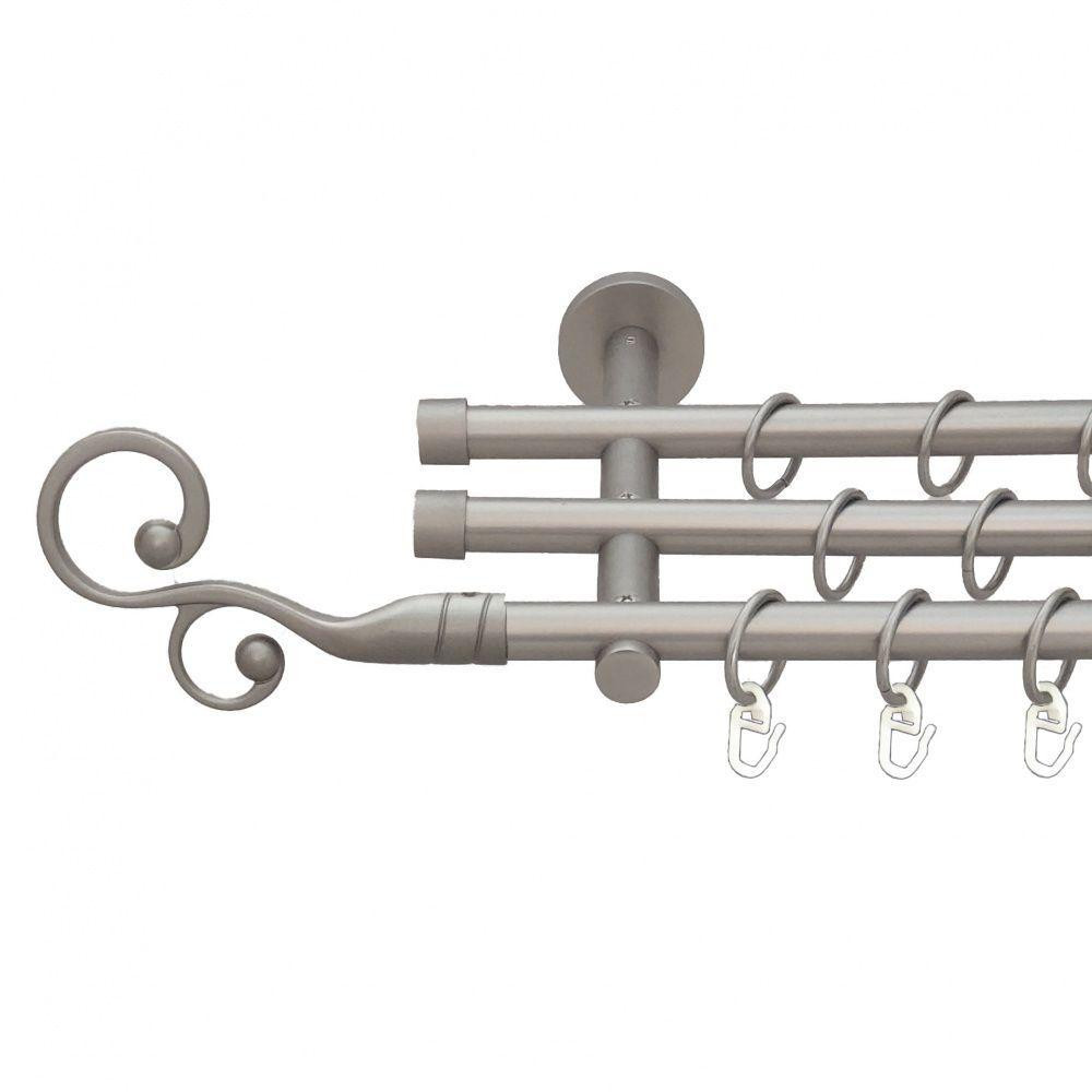 Карниз Orvit Флорес металевий трирядний циліндр (20 см) гладка труба кільце металеве Сатин 16\16\16 мм 160 см (6099587) Львів - фото 1