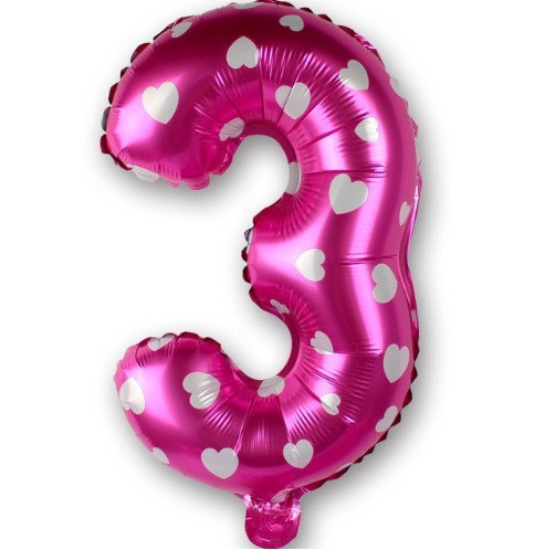 Шарик цифра 3 фольгированная с сердечками 32 дюйма розовый Киев - изображение 1