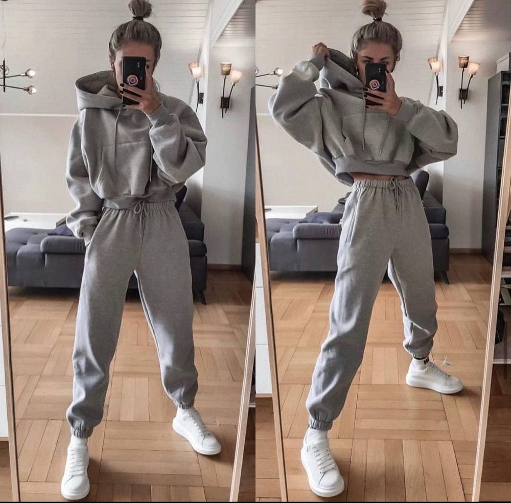 Жіночий повсякденний теплий костюм-двійка Тринитка на флісі Меланж, 44/46 Одеса - фото 1