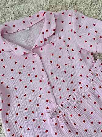 Дитяча муслінова піжама з серцями Рожевий 122-128 Харків