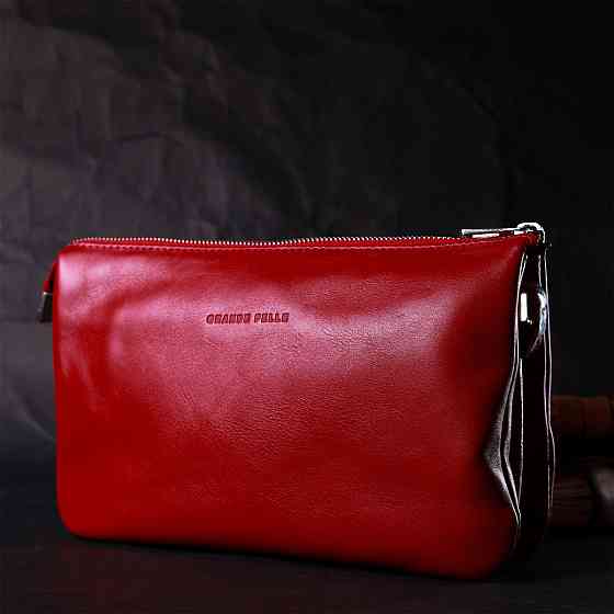 Яскравий жіночий клатч із натуральної шкіри GRANDE PELLE 11670 Червоний Київ
