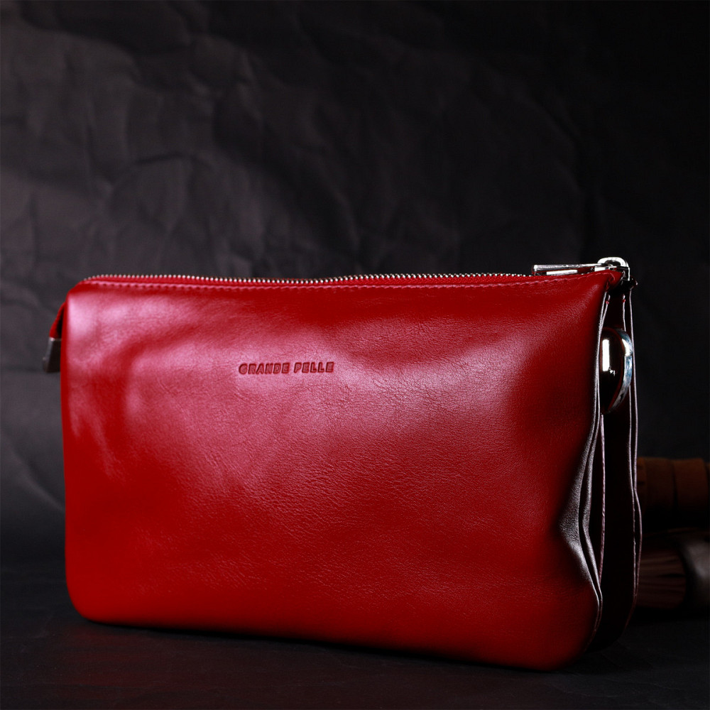 Яркий женский клатч из натуральной кожи GRANDE PELLE 11670 Красный Киев - изображение 3