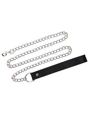 Поводок с карабином и черной петлей Taboom Luxury Bondage Essentials Chain Leash, серебристый Sex Aura Киев