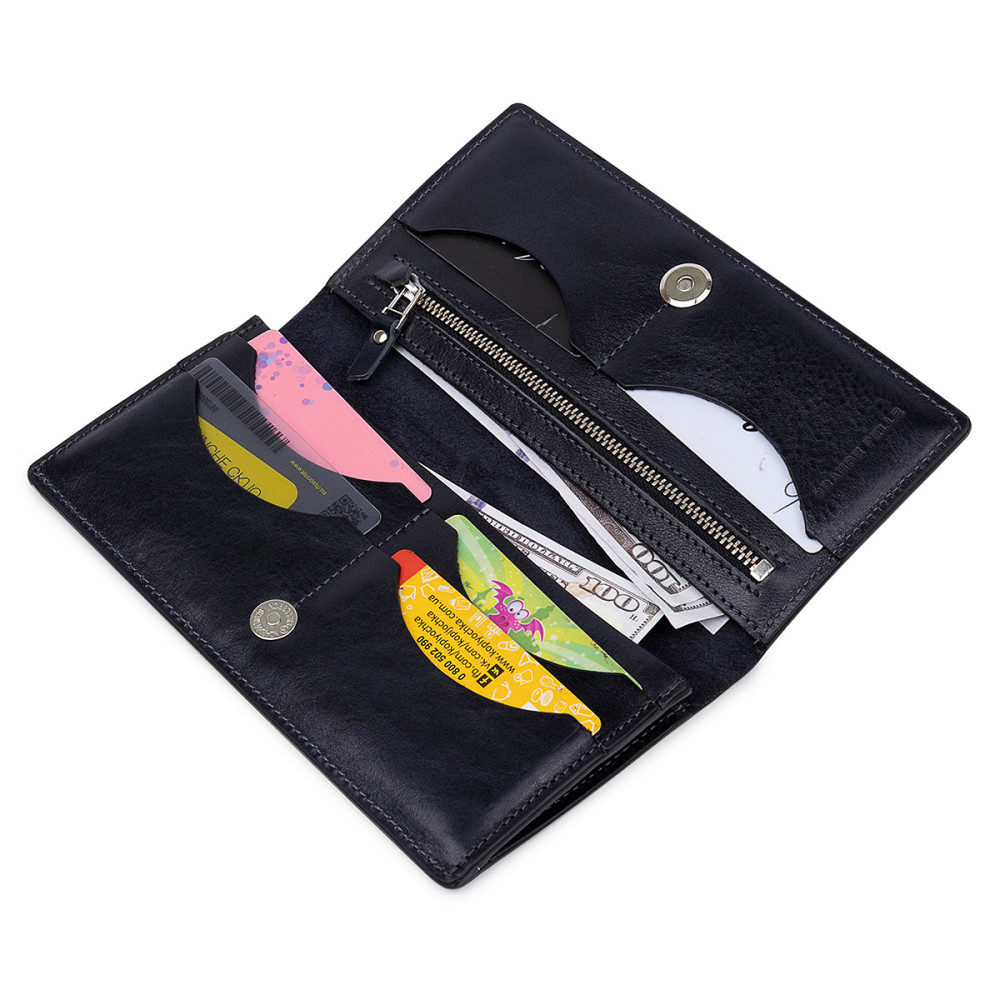 Вертикальне шкіряне портмоне унісекс GRANDE PELLE 11556 Синій Київ - фото 8